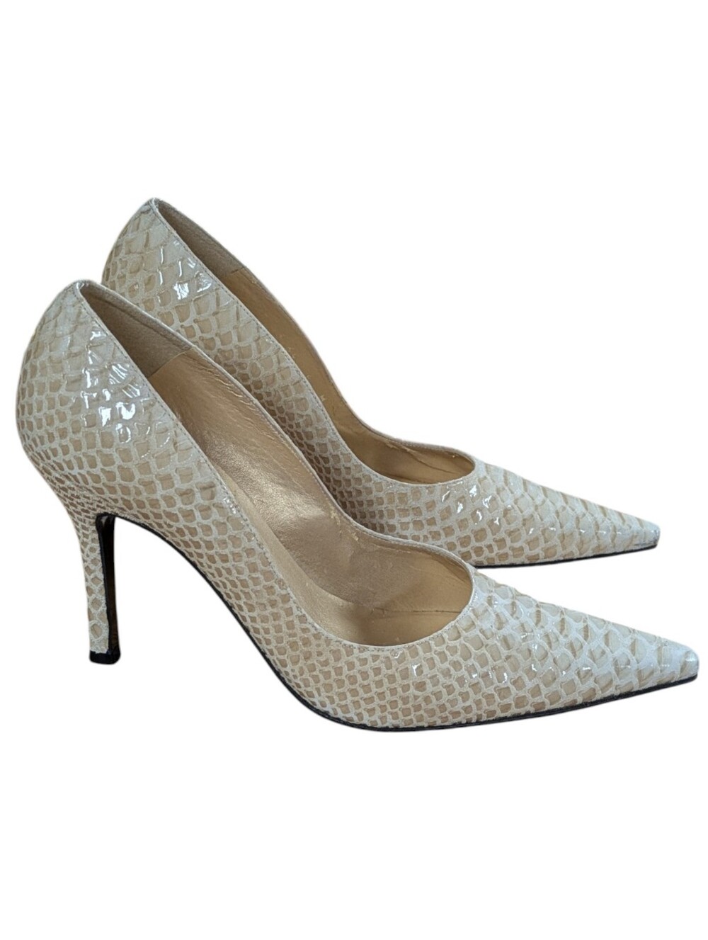 Stuart Weitzman Taupe Tipped Python Pumps Size 8 - Picture 2 of 11